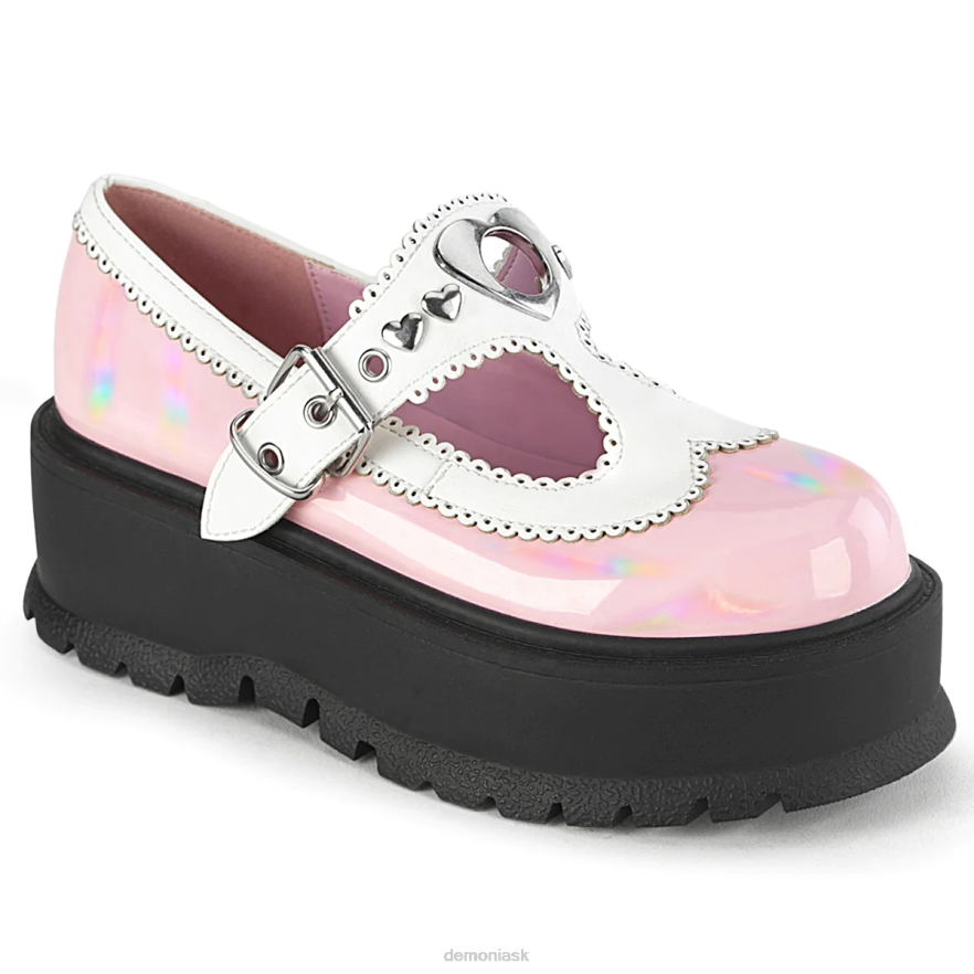 baby pink holo lakovaná-biela vegánska koža Demonia flákač-23 P8081323